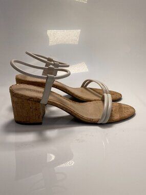 Schutz Womens Gimenez Mid Deluxe Nappa White Strap Cork Strap Sandal Sz 9